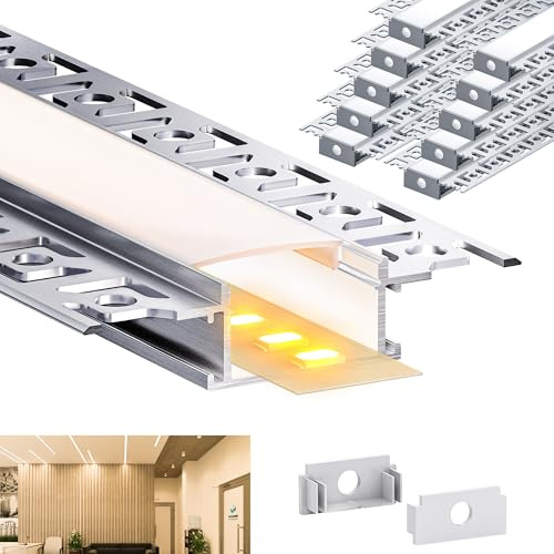 Brillivanture 10 x LED Trockenbauprofil 2M, LED Profil für Decken- und Wandmontage,Unterputz Profil mit 10 milchigen Abdeckpaneelen, ideal als Fliesenprofil für Streifenkanal-Diffusoren