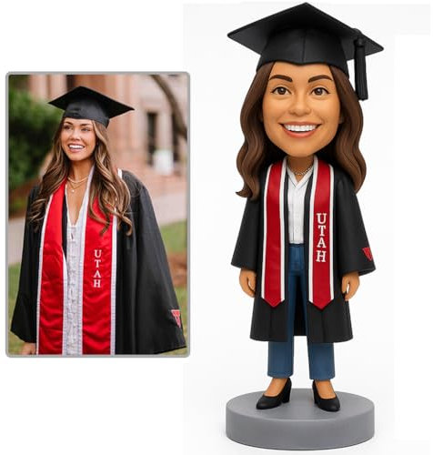 Figuras hechas a mano de graduación Bobblehead 2025, muñeca graduada 100% hecha a mano, foto de 12.7 cm a 30.5 cm, diseño de gorra y vestido, garantía de durabilidad de por vida (02-graduación)
