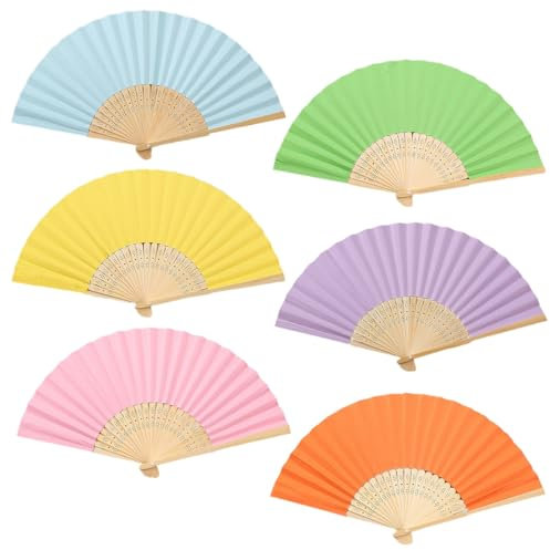 Morices 6 Pcs Handheld Paper Fans, Colorful Folding Hand Fans DIY Handmade Dancing Fan Foldable Hollow Carved Bamboo Fan for Wall Decoration Dancing Photo Props Party Favors Wedding Gifts