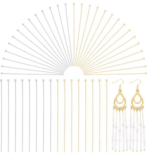 PH PandaHall 140 pines de cabeza de bola de acero inoxidable 304, 2 colores de 2.7 pulgadas, 2 colores para hacer joyas, alfileres de bola flexibles para pulseras, collares, hallazgos de joyería