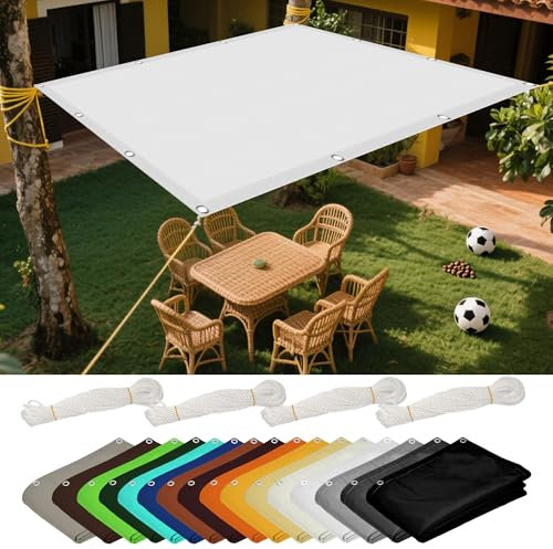 Tenda Parasole Vela Ombreggiante 4 x 8 m Protezione Raggi UV 98% Rete Ombreggiante Impermeabile, con Corde di Supporto per Balconi per Esterno, Giardino Terrazzo, Bianco