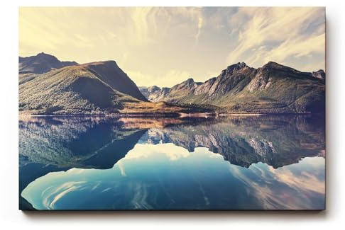 Sinus Art Wandbild 60x40cm Berge und Himmel spiegeln sich perfekt in einem ruhigen klaren See vor beeindruckender Kulisse