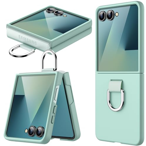 JETech Funda para Samsung Galaxy Z Flip 7 2025 con Anillo, Carcasa Protectora Anti-Arañazos Antigolpes Slim PC Dura (Verde Menta)