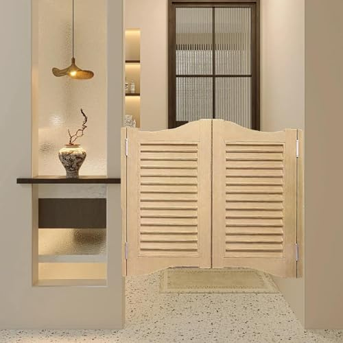 Lamellen-Pendeltür Halbhoch Für Eingang Küche Saloontüren Flügeltür Trennwandtür Jalousien Massivem Holz Gate Breite 50cm-160cm(Beige,W86xH100cm)