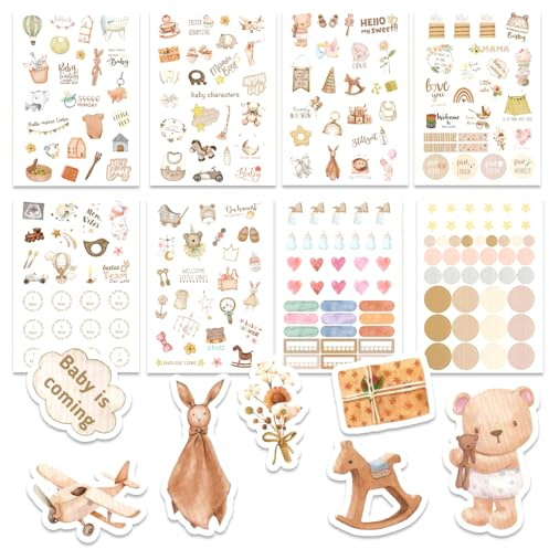 Sticker Babyalbum,8 Blätter Sticker Baby Mit 217 Motiv,Scrapbook Stickers,Babyalbum Aufkleber Für Diy Fotoalben, Sammelalben, Geschenke, Junge Mädchen Meilenstein Aufkleber (Baby)