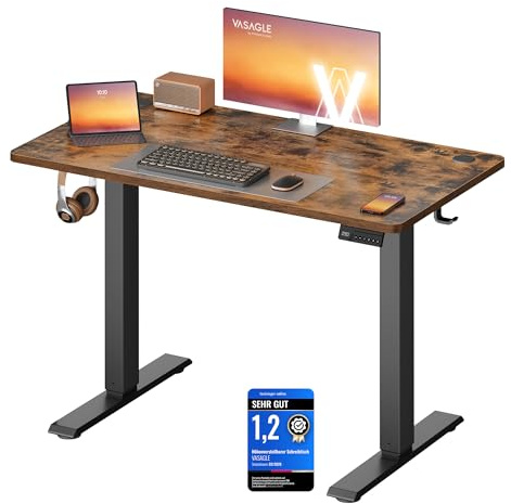 VASAGLE Schreibtisch Höhenverstellbar, Memory-Funktion mit 4 Höhen | 100 x 60 cm, Schreibtisch, Computertisch, Erinnerung bei langem Sitzen, für Büro, vintagebraun LSD310KD03