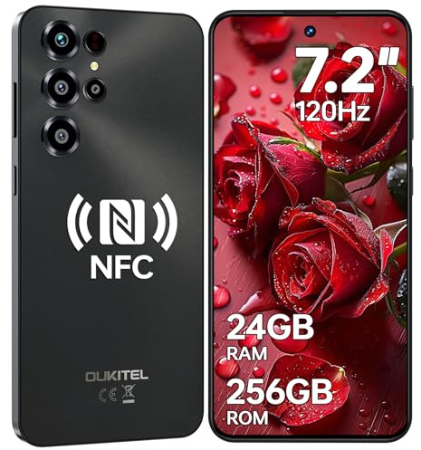 OUKITEL C68 Mobile Phone, 7.2 120Hz Display, 24GB RAM+256GB ROM/TF 1TB Smartphone, 6000mAh Battery Android 15 Phones, 64MP+8MP Camera, 4G Dual SIM Phone, NFC/GPS/BT5.0/Fingerprint/Face ID, Black