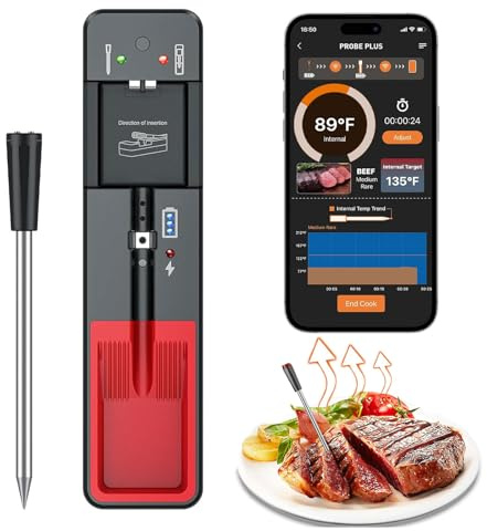 Termometro da cucina intelligente Bluetooth - Termometro per carne wireless a lungo raggio e precisione ± 1 ℃ per grigliare, affumicare, forno e friggitrice ad aria