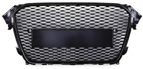 Black RS4 Style Front Grille Compatible with Audi A4 B8.5 2012-2016 Facelift RS Style Conversion Honeycomb Badgeless Bumper Grill Durable ABS Removeable Reg Holder Suitable for Parking Sensors