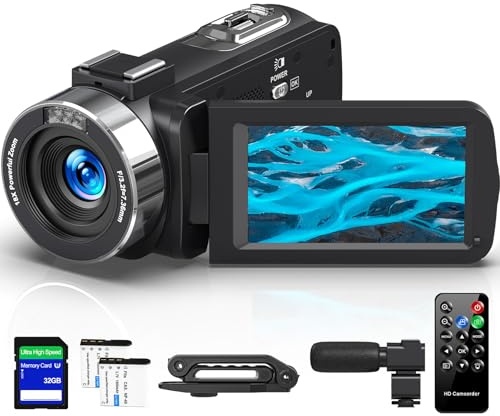 Videokamera 4K Camcorder, HD 80MP 30FPS IR Nachtversion Vlogging Kamera, 3.0-Zoll IPS Bildschirm 18X Digitalzoom Kamera für YouTube, Recorder Camera mit Mikrofon, Fernbedienung, Stabilisator und Akkus