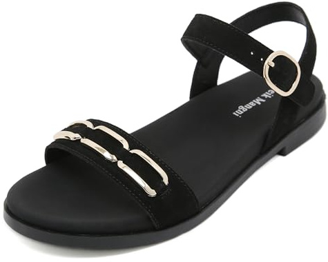 Meik Mangni damsandaler sommar bekväma platta sandaler eleganta fritid sommarskor med justerbara remmar halkfria utomhussandaler, storlek 36–42 EU