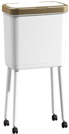 KESOTO Cubo de Basura con Ruedas, Resistente, Robusto Y de Gran Capacidad, Ideal para La Cocina, El Dormitorio Y El Salón, Oro Blanco, Individual