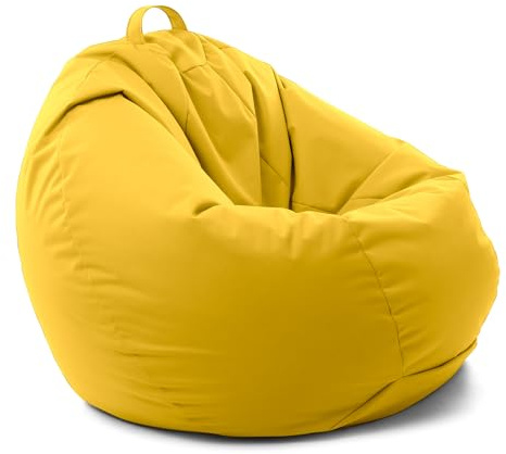 Avalon - Puff Poltrona Sacco Gigante XXL SOFTY 90×90×H90cm Sfoderabile, Pouf Sacco di Qualità Sartoriale, Bean Bag per Sedersi Ergonomico, Tessuto Antistrappo Impermeabile, Made in IT(Giallo Limone)