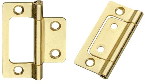 12-Pack Flush Hinges – Small Door Hinges for Doors, Windows, Drawers & Wooden Boxes (Gold)