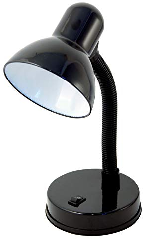 VELAMP CHARLESTON Lampada da tavolo con collo flessibile - Design moderno - Ideale per scrivania, lettura e comodino – Attacco lampadina E27 - Colore nero