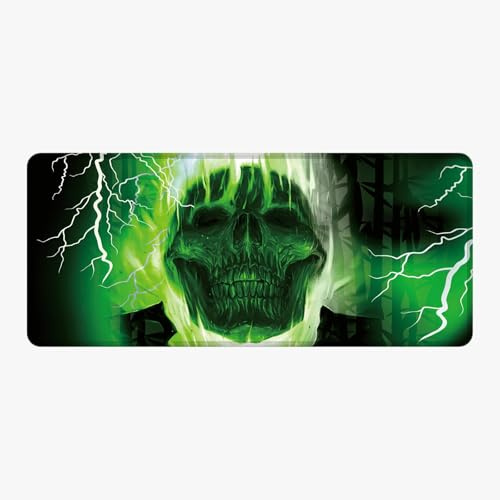 Silent Monsters Mauspad XXL 900 x 400 mm großes Mousepad Totenkopf grün - Vernähter Rand, rutschfest & leise, für Gaming Büro Office Homeoffice Tastatur - 90 x 40 cm groß Mouse Pad Mat alle Maus Arten