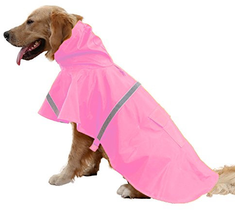Worderful Regenmantel für große Hunde, verstellbar, wasserdicht, mit Streifen, reflektierend, für große Hunde (Pink, XXL