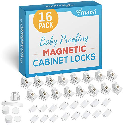 Vmaisi Child Safety Magnetic Cabinet Locks Baby Proofing 16 Locks & 2 Keys