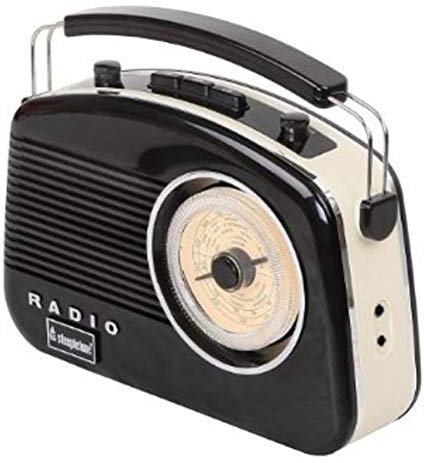 Steepletone Brighton 2B Retro Radio, Mains Electric/Battery Powered. Shabby Chic Nostalgic 1950's Style Rotary Radio FM & AM (MW) + Link Mobile Smart Phone Music Play (Mains + Audio Cable Inc) Black