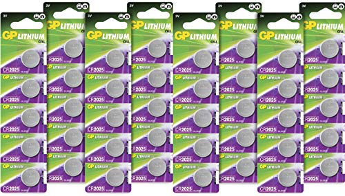 GP CR2025 3V Lithium Coin Cell Batteries – Pack of 40, Car Key Fob