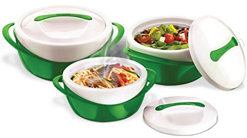 Pinnacle - Set di 3 casseruole isolate con coperchio, 2,6/1,25/,6 qt, elegante scaldabagno termico, grande zuppa termale/insalata, in acciaio inox, miglior set regalo per mamme – verde vacanze