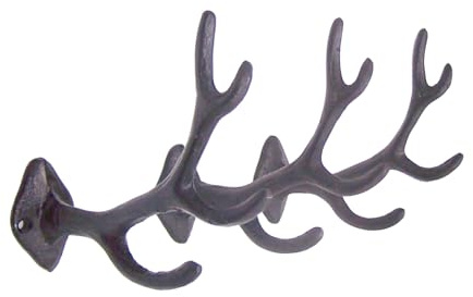 Wowser Vierpunkt-Kleiderhaken, schwarzes Hirschgeweih, Gusseisen, Wandhalterung, 14 cm, 3 Stück