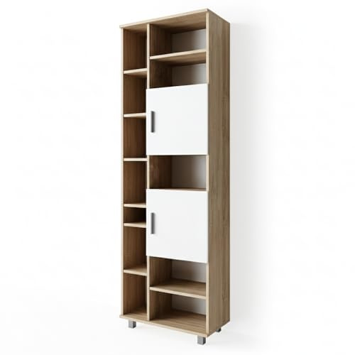 Vicco Badschrank Ilias, Weiß/Sonoma, 60 x 190 cm, mit Variabler Regalaufteilung zur übersichtlichen Aufbewahrung