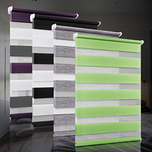 bobodeco Doppelrollo klemmfix ohne Bohren Duo Rollos für Fenster mit Klemmträger, Fensterrollo lichtdurchlässig & verdunkelnd Wandmontage Sichtschutz- Grün B80 x H120cm (Stoffbreite 76cm)