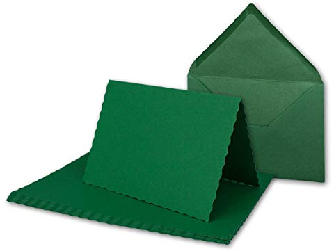 25x Faltkarten-Set DIN A6 mit DIN C6 Brief-Umschlägen - wellig gestanzter Rand - Dunkel-Grün - 10,5 x 14,8 cm - Wellenschnitt Karten-Sets - FarbenFroh by GUSTAV NEUSER