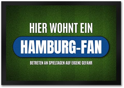 trendaffe - Hier wohnt EIN Hamburg-Fan Fußmatte mit Rasen Motiv Fußball Stadion Tor Ball Fan