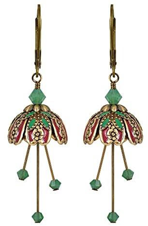 NoMonet Around The Maypole Earrings – Hand-Painted Art Nouveau Floral Filigree, Nature-Inspired Dangle, Vintage-Inspired Jewelry, Artisan Design