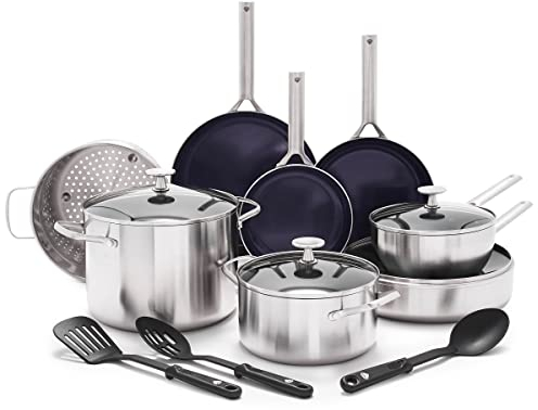 Blue Diamond Triple Steel Kochgeschirr-Set mit Antihaftbeschichtung, 15-teilig, Silber