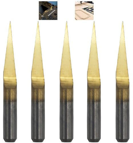 CESFONJER 3.175mm Fraise de Gravure CNC Router Bit, 10 Degrés 0.1 mm Pointe Carbure Bits, couteau enduit de titane CNC Routeur Outil Bit Set (5 Pcs)