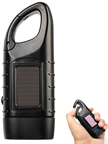 Lampe de poche rechargeable à manivelle - Lampe de poche solaire LED - Lampe de poche à dynamo portable - Lampe de poche d'urgence pour l'extérieur - Avec boucle à mousqueton