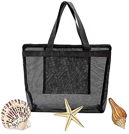 ZAHD Outdoor Strand Aufbewahrung Netz Tasche Wiederverwendbare Mesh Strandtaschen Taschen Aufbewahrungstasche Mehrzweck für Den Urlaub Organizer Netztasche Wasserspielzeug Urlaub, D110130172, Schwarz