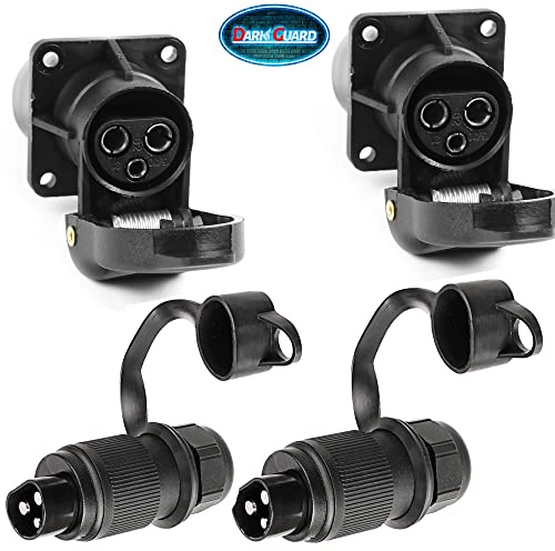 DARKGUARD Fiche 3 Broches Tracteur et Prise 3 Broches Tracteur 12v 24v,Prise Attelage 3 Broches Male Femelle Etanche pour Agricole Véhicule,Adaptateur 3Broches pour Porte-Vélo ( Fiche et Prise K2S42)