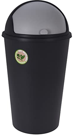 Spetebo Pattumiera XL con coperchio scorrevole, colore nero, 25 l, cestino rotondo con coperchio a cupola, secchio cosmetico, contenitore per rifiuti riciclabile