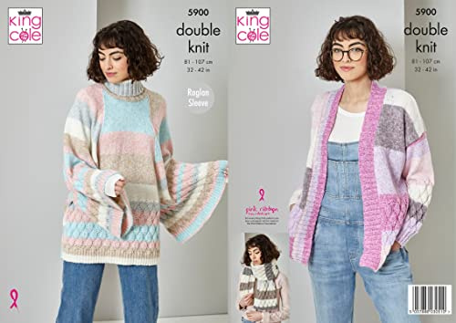 King Cole 5900 Strickmuster für Damen Strickjacke, Pullover und Schal in Ernte-DK