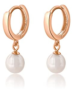 Mary & Jules Perlenohrringe Rosegold aus 925 Sterling Silber, kleine Creolen mit Perlen Anhänger, schlichte Süßwasserperlen Ohrringe Damen, Echtschmuck Ohrstecker aus recyceltem Silber rosé vergoldet