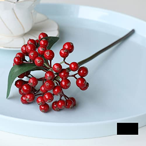 SAMEZA Künstliche Beeren Blume Weihnachtsfrucht gefälschte Beeren und kleine Schaumblumen Dekoration Hochzeit Heimtisch Pflanzenarrangement, rot