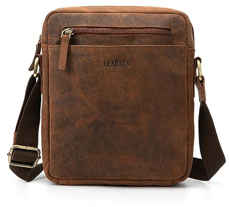LEABAGS Men's Leather Small Shoulder Bag, Messenger Bag with Shoulder Strap, Men's Travel Bag
