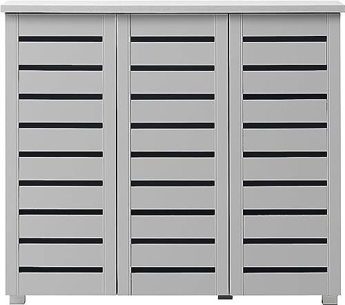 Timber Art Design UK Shoe Cabinet 5 Tier Shoe Rack Wooden Storage Unit 3 Door Cupboard Modern Furniture for Living Room, Bedroom, Light Grey - W114cm x H98.3cm x D33.6cm