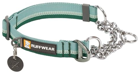 Ruffwear, Chain Reaction Dog Collar, Adjustable Reflective Martingale Escape-Proof Collar with Stainless Steel Chain, Professional Training Control, River Rock Green, 11-14