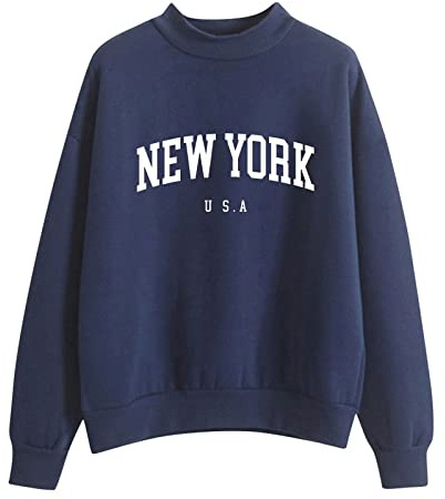 Women New York Pullover Sweatshirts Crew Neck Long Sleeve Tops Womens Warm Classic Sweatshirt Autumn Plus Size Ladies Casual Sport Activewear Blouse Tunic Jumpers for Women Uk