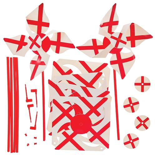 Baker Ross FX983 England Flag Windmill Kits - Pack of 6, St Georges Day Craft Kits for Kids