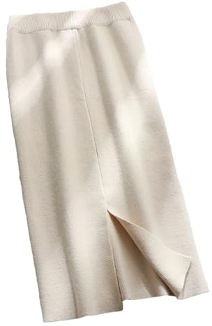 Hgvcfcv Gerader Strickrock für Damen, hohe Taille, knielang, für Herbst und Winter, Wollröcke für Damen, beige, 40