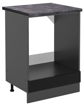 Vicco Herdumbauschrank R-Line, Schwarz Hochglanz, 60 cm | ✓ Backofennische · AP Anthrazit inkl. · Höhenverstellbare Füße · ✓ Frei kombinierbar · Einfache Integration ✓