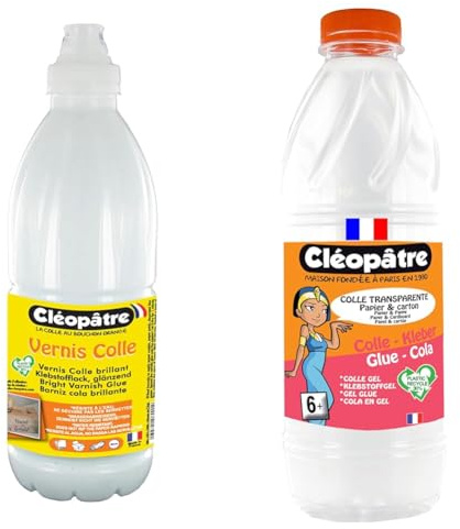Cléopâtre - LCC1-1000 - Vernis Colle brillant - Flacon 1 kg 8 x 8 x 27 cm Blanc & CLEOPATRE- Colle transparente - Flacon de recharge au format de 1 kg