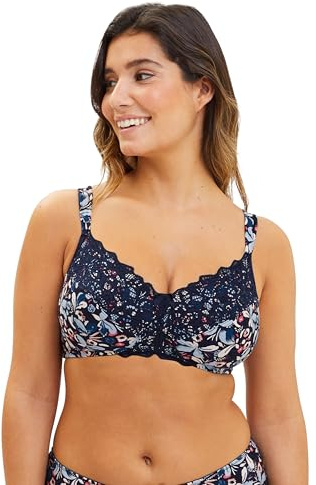 Sans Complexe - Modèle Flora - Soutien-Gorge emboîtant - Femme - 110E - Imprimé Floral Bleu & Rose Pale