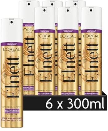L'Oréal Paris Elnett Ultrafin hårspray stadga & skydd, stylingspray med keramik, för styling och fixering av frisyren, mycket starkt grepp, utan silikoner, 6 x 300 ml